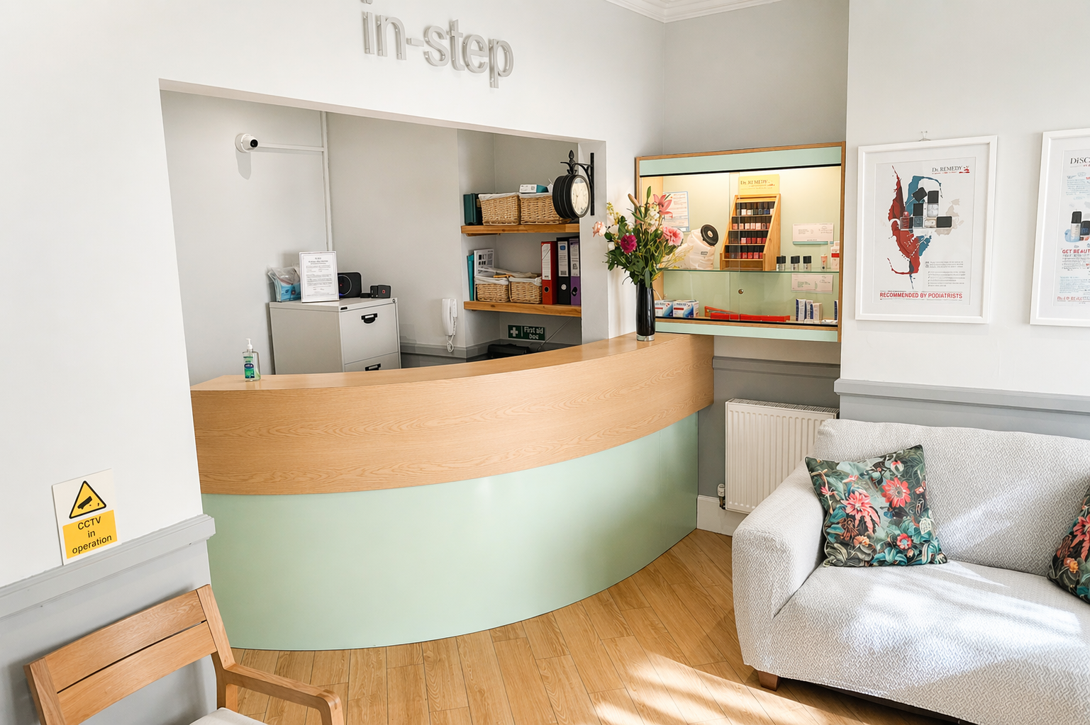 Reception area at Instep Footcare clinic in Altrincham